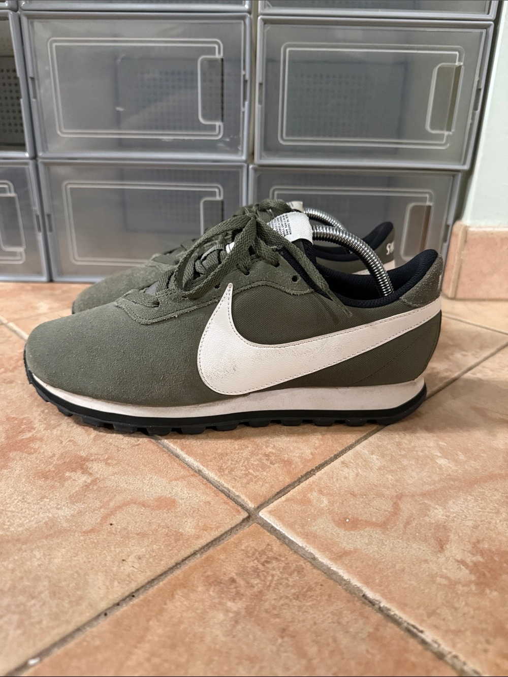 Nike Women's Olive Green Suede Low-Top Sneakers with Black Accents - Picture 2 of 6